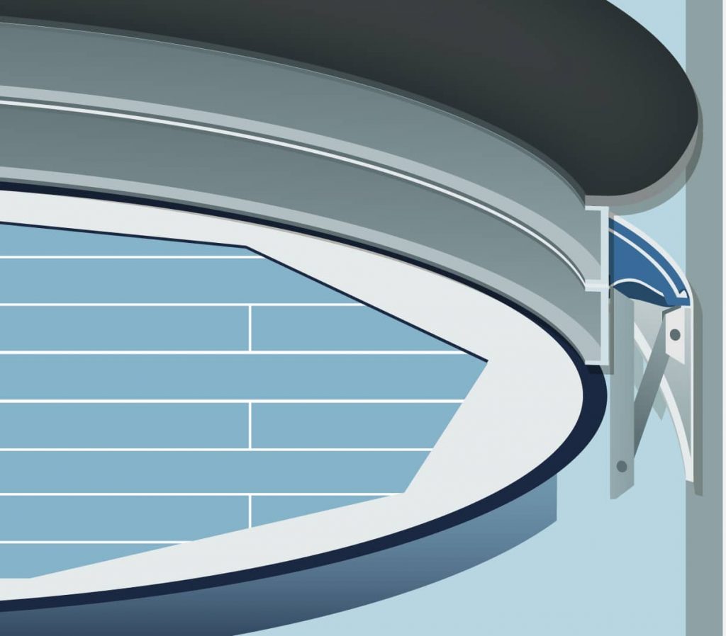 Diagram of the Featherweight Shoe Seal, show casing the lightweight metal plates that create a tight seal between the floating roof and tank wall.